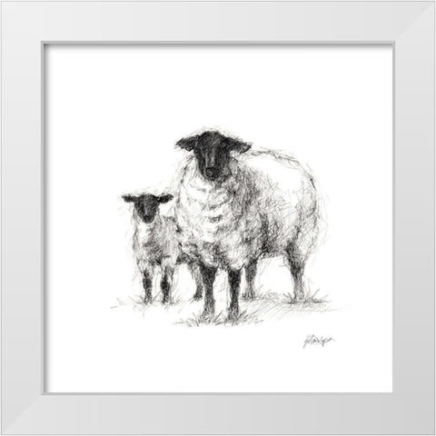 Charcoal Sheep Study I White Modern Wood Framed Art Print by Harper, Ethan