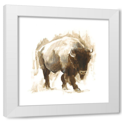 Rustic Bison I White Modern Wood Framed Art Print by Harper, Ethan