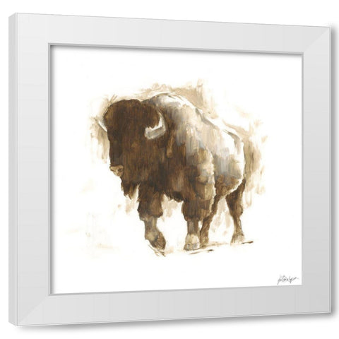 Rustic Bison II White Modern Wood Framed Art Print by Harper, Ethan