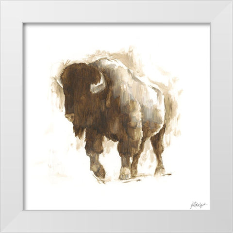 Rustic Bison II White Modern Wood Framed Art Print by Harper, Ethan