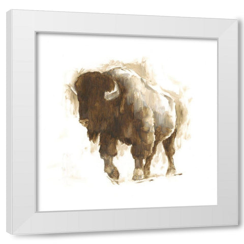 Rustic Bison II White Modern Wood Framed Art Print by Harper, Ethan