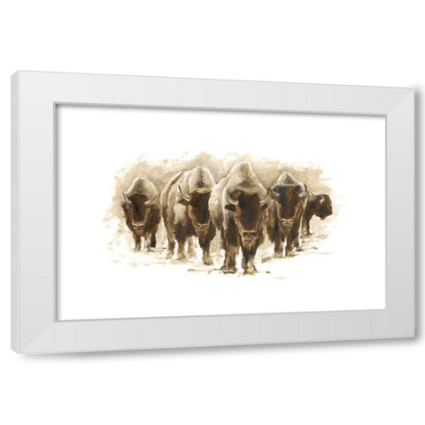 Herd of Bison I White Modern Wood Framed Art Print by Harper, Ethan