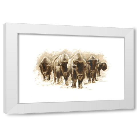 Herd of Bison I White Modern Wood Framed Art Print by Harper, Ethan