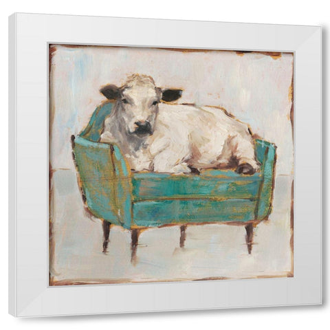 Moo-ving In I White Modern Wood Framed Art Print by Harper, Ethan