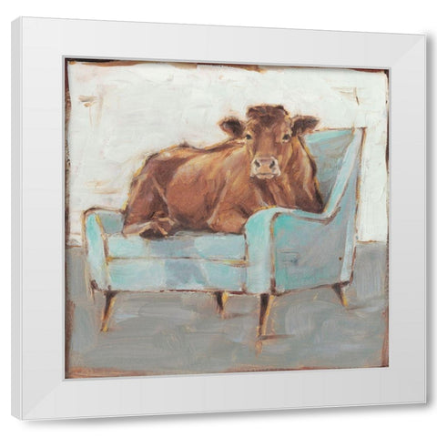 Moo-ving In IV White Modern Wood Framed Art Print by Harper, Ethan