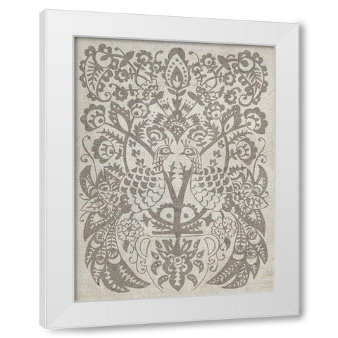 Peacock Damask I White Modern Wood Framed Art Print by Zarris, Chariklia