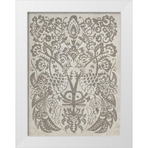 Peacock Damask I White Modern Wood Framed Art Print by Zarris, Chariklia