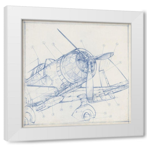 Airplane Mechanical Sketch I White Modern Wood Framed Art Print by Harper, Ethan