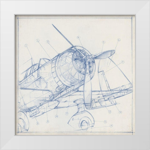 Airplane Mechanical Sketch I White Modern Wood Framed Art Print by Harper, Ethan