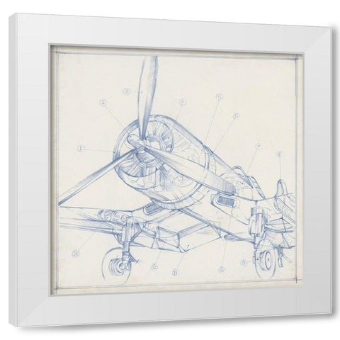 Airplane Mechanical Sketch II White Modern Wood Framed Art Print by Harper, Ethan