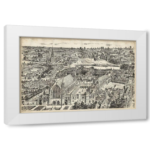 Birds Eye View of London - Ely Place White Modern Wood Framed Art Print by Unknown
