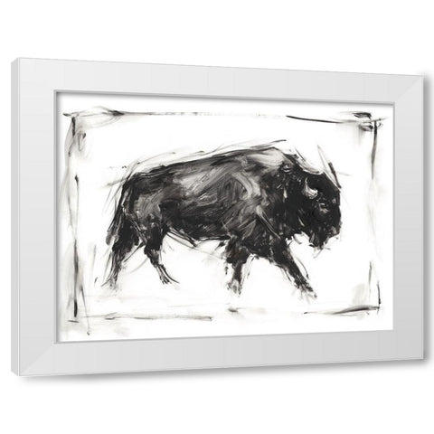 Dynamic Bison I White Modern Wood Framed Art Print by Harper, Ethan
