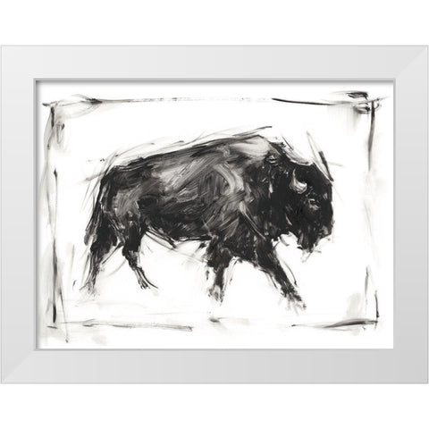 Dynamic Bison I White Modern Wood Framed Art Print by Harper, Ethan