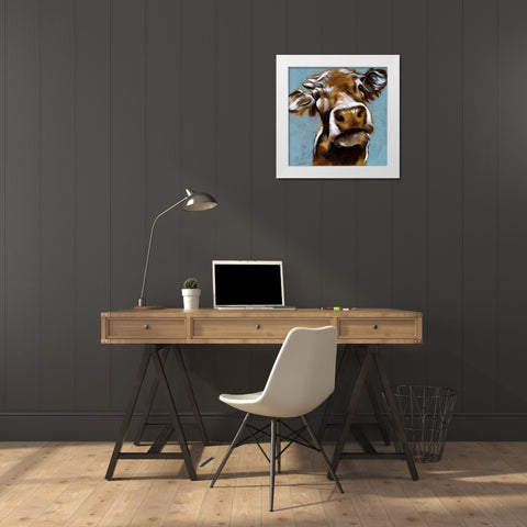 Cow Kisses I White Modern Wood Framed Art Print by Parker, Jennifer Paxton