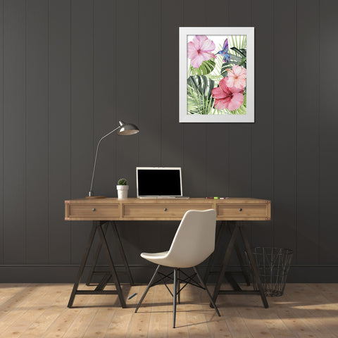 Hibiscus and Hummingbird I White Modern Wood Framed Art Print by Parker, Jennifer Paxton
