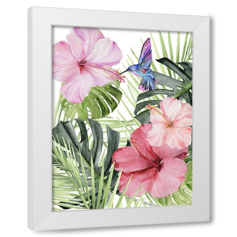 Hibiscus and Hummingbird I White Modern Wood Framed Art Print by Parker, Jennifer Paxton