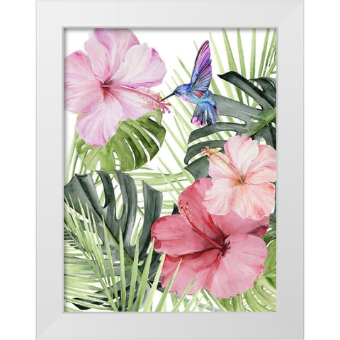 Hibiscus and Hummingbird I White Modern Wood Framed Art Print by Parker, Jennifer Paxton