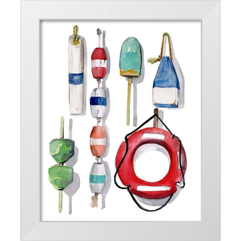 Watercolor Buoys II White Modern Wood Framed Art Print by Parker, Jennifer Paxton