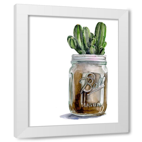 Cactus Mason Jar I White Modern Wood Framed Art Print by Parker, Jennifer Paxton