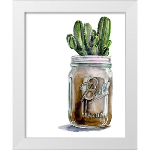 Cactus Mason Jar I White Modern Wood Framed Art Print by Parker, Jennifer Paxton