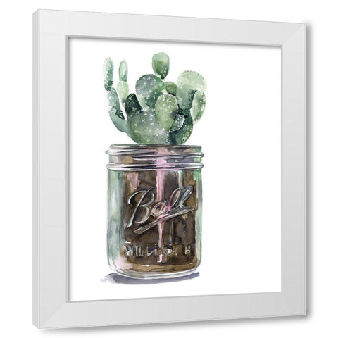 Cactus Mason Jar II White Modern Wood Framed Art Print by Parker, Jennifer Paxton