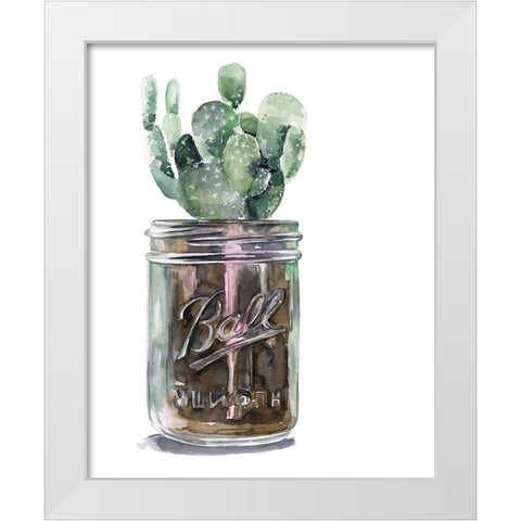 Cactus Mason Jar II White Modern Wood Framed Art Print by Parker, Jennifer Paxton
