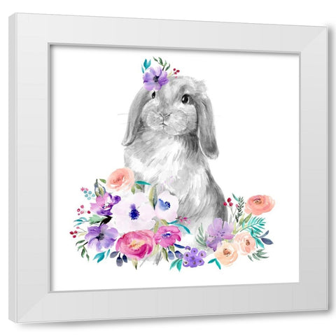 Bright Floral Bunny I White Modern Wood Framed Art Print by Parker, Jennifer Paxton