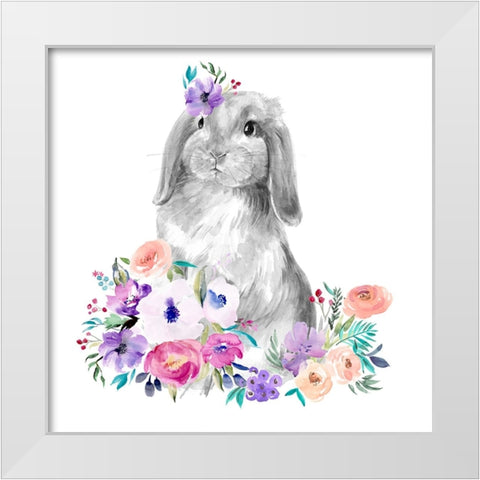 Bright Floral Bunny I White Modern Wood Framed Art Print by Parker, Jennifer Paxton