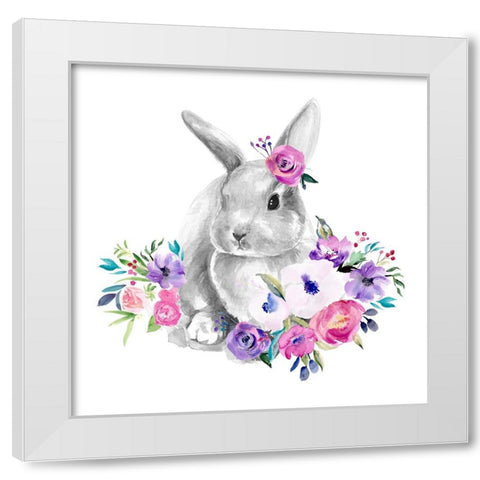 Bright Floral Bunny II White Modern Wood Framed Art Print by Parker, Jennifer Paxton