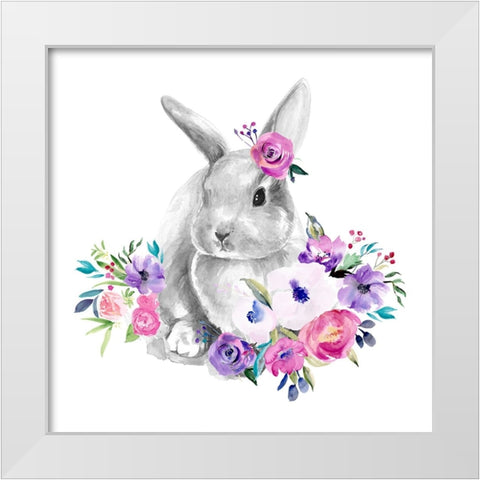 Bright Floral Bunny II White Modern Wood Framed Art Print by Parker, Jennifer Paxton
