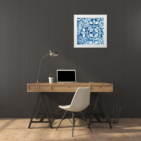 Watercolor Indigo I White Modern Wood Framed Art Print by Vess, June Erica