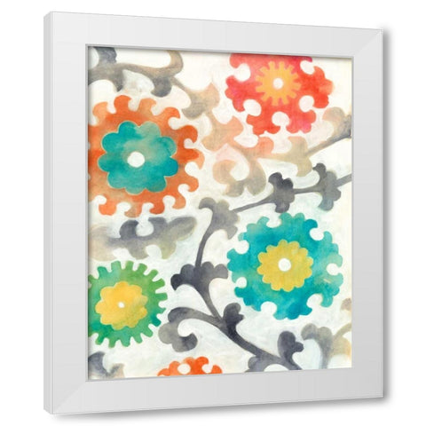 Batik Suzani I White Modern Wood Framed Art Print by Zarris, Chariklia