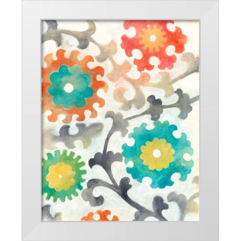Batik Suzani I White Modern Wood Framed Art Print by Zarris, Chariklia