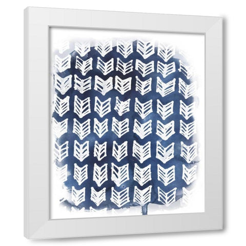 Indigo Batik Vignette IV White Modern Wood Framed Art Print by Vess, June Erica