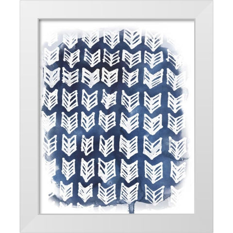 Indigo Batik Vignette IV White Modern Wood Framed Art Print by Vess, June Erica