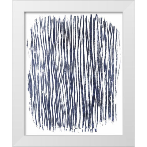 Indigo Batik Vignette VII White Modern Wood Framed Art Print by Vess, June Erica