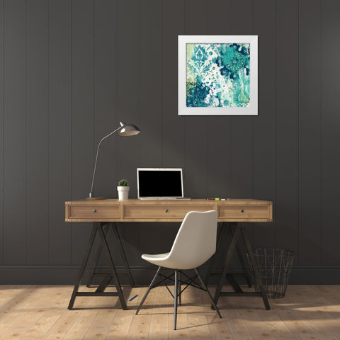 Blue Floral Layers I White Modern Wood Framed Art Print by Vess, June Erica
