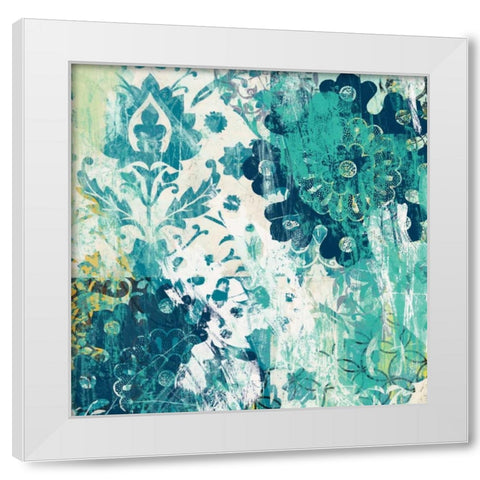 Blue Floral Layers I White Modern Wood Framed Art Print by Vess, June Erica