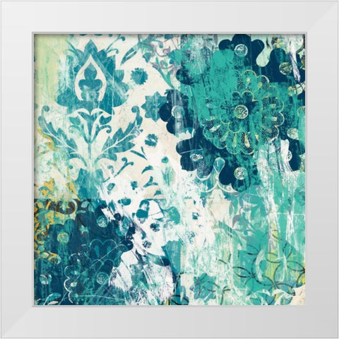 Blue Floral Layers I White Modern Wood Framed Art Print by Vess, June Erica