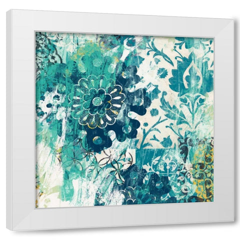 Blue Floral Layers II White Modern Wood Framed Art Print by Vess, June Erica