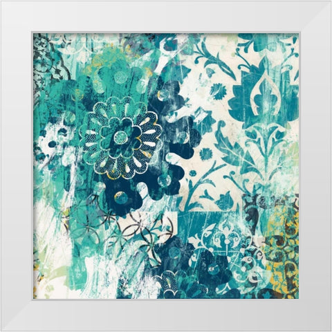 Blue Floral Layers II White Modern Wood Framed Art Print by Vess, June Erica