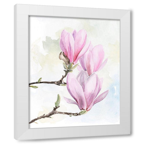 Magnolia Blooms I White Modern Wood Framed Art Print by Parker, Jennifer Paxton