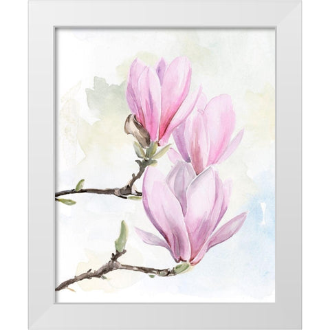 Magnolia Blooms I White Modern Wood Framed Art Print by Parker, Jennifer Paxton