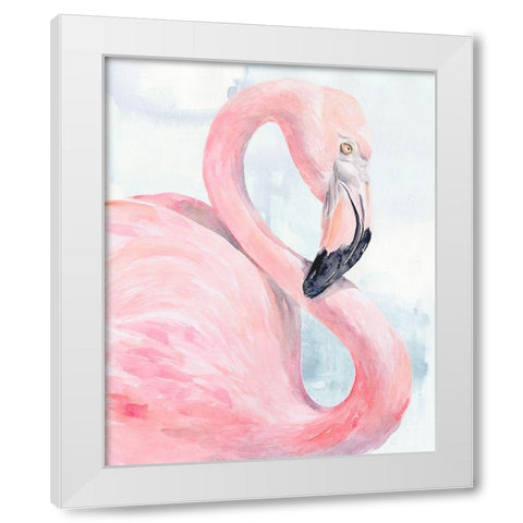 Pink Flamingo Portrait I White Modern Wood Framed Art Print by Parker, Jennifer Paxton