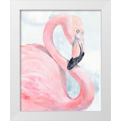 Pink Flamingo Portrait I White Modern Wood Framed Art Print by Parker, Jennifer Paxton