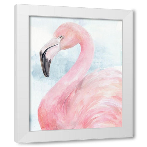 Pink Flamingo Portrait II White Modern Wood Framed Art Print by Parker, Jennifer Paxton