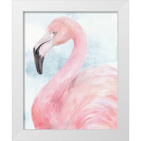 Pink Flamingo Portrait II White Modern Wood Framed Art Print by Parker, Jennifer Paxton