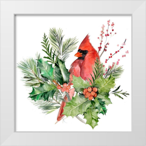Cardinal Holly Christmas I White Modern Wood Framed Art Print by Parker, Jennifer Paxton
