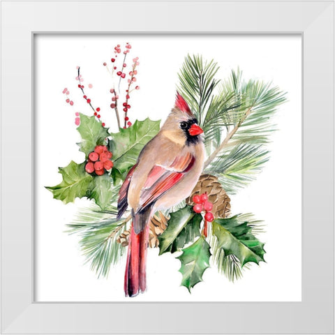 Cardinal Holly Christmas II White Modern Wood Framed Art Print by Parker, Jennifer Paxton