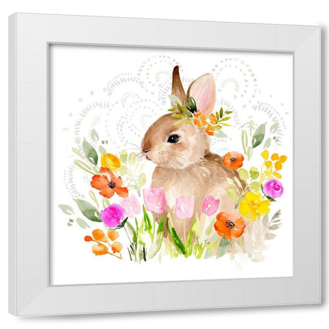 April Flowers and Bunny II White Modern Wood Framed Art Print by Parker, Jennifer Paxton